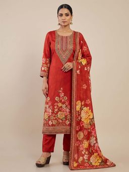 SAKSHI- The Wedding Store - Red Orange Pakistani Kurta with Pant and Dupatta