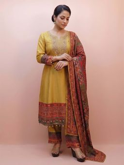 SAKSHI- The Wedding Store - In Yellow Color Anarkali Kurta with Pant and Dupatta