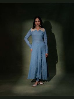 GRASS & SUNSHINE - Women Blue Azure Garden Grace Kurta with Pant