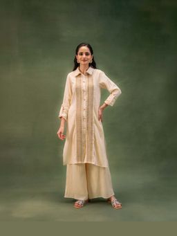 GRASS & SUNSHINE - Women Ivory Dune Ensemble Kurta with Palazzo