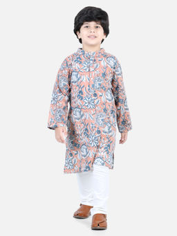 AWW HUNNIE - Jaipuri Cotton Print Kurta Pyjama Peach & White (Set of 2)
