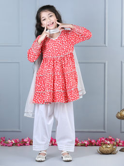 AWW HUNNIE - Anarkali Full Sleeves Kurta with Salwar & Dupatta Red (Set of 3)