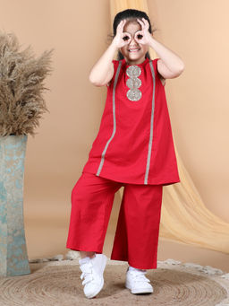 AWW HUNNIE - A Line Ethnic Kurta with Pocket & Palazzo Red (Set of 2)