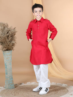 AWW HUNNIE - Pathani Solid Kurta with 2 Side Pocket & Salwar Pink (Set of 2)