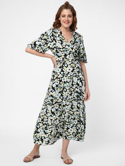 R&B - Women Floral Printed Multi-Color Wrap Dress
