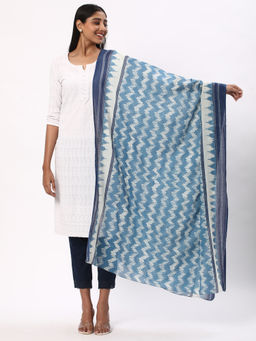 R&B - Blue Cotton Ikat Printed Dupatta
