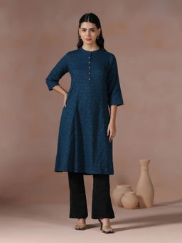 Shree - Cotton Blue Solid Kurta