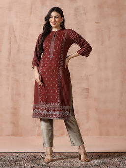 Shree - Liva Brown Ethnic Print Kurta