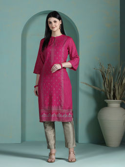 Shree - Liva Pink Ethnic Print Kurta