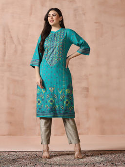 Shree - Liva Blue Ethnic Print Kurta