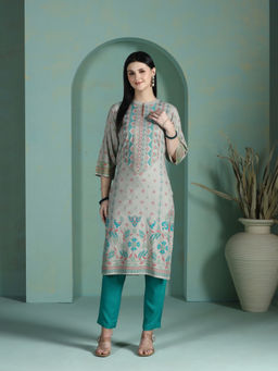 Shree - Liva Grey Ethnic Print Kurta