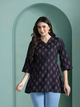 Shree - Chanderi Black Printed Tunic