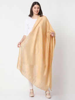 R&B - Beige Polyester Zari Striped Dupatta