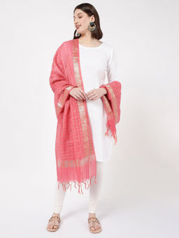 R&B - Pink Polyester Zari Checked Dupatta