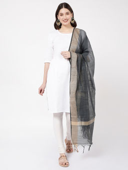 R&B - Grey Cotton Tassels Textured Dupatta