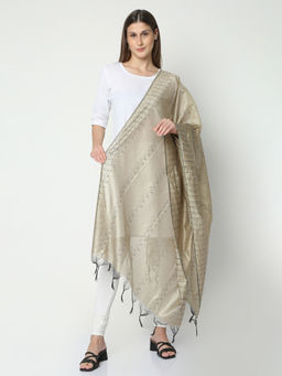 R&B - Grey Polyester Embroidered Tassels Dupatta