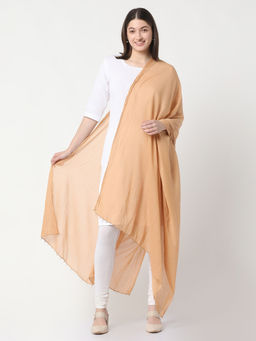 R&B - Beige Cotton Solid Tassels Dupatta