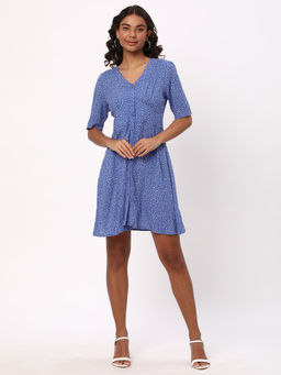 R&B - Women Printed Blue Dress