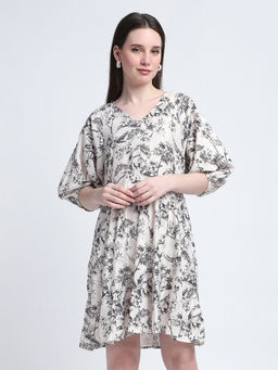 R&B - Women Printed Off White A-Line Dress