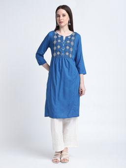 R&B - Blue Chevron Print Regular Kurta