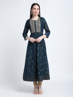R&B - Teal Printed Flared Kurta