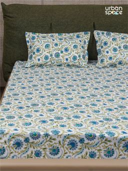 Urban Space - Serene 200 TC Cotton Bedsheets For King Fitted Bed Guldaudi Floral - Blue