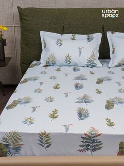 Urban Space - Serene 200 TC Cotton Bedsheets For Single Bed Fall Leaves - Blue