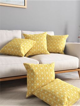 Urban Space - Cotton Cushion Covers, Set of 3, 16x16 Inch - Yellow Star