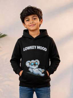 KiddoPanti - Black Fleece Full Sleeves Hooded Neck Printed Hoodie