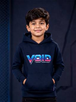 KiddoPanti - Navy Blue Fleece Full Sleeves Hooded Neck Printed Hoodie
