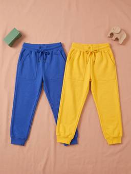 KiddoPanti - Multi-Color Fleece Tapered Leg Mid Waist Solid Joggers (Pack of 2)
