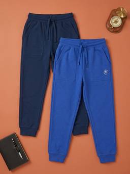 KiddoPanti - Multi-Color Fleece Tapered Leg Mid Waist Solid Joggers (Pack of 2)
