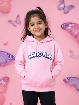 KiddoPanti - Pink Fleece Full Sleeves Hooded Neck Printed Hoodie