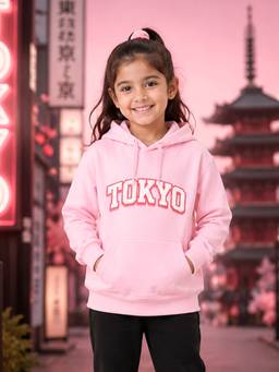 KiddoPanti - Pink Fleece Full Sleeves Hooded Neck Typography Hoodie