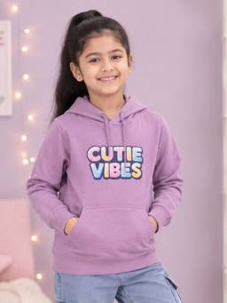 KiddoPanti - Purple Fleece Full Sleeves Hooded Neck Printed Hoodie