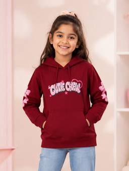 KiddoPanti - Wine Fleece Full Sleeves Hooded Neck Printed Hoodie