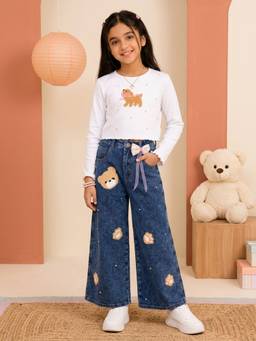 KiddoPanti - White Cotton Full Sleeves Round Neck Regular T-Shirt With Jeans