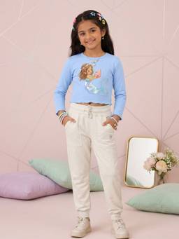 KiddoPanti - Blue Cotton Full Sleeves Round Neck Regular T-Shirt With Joggers