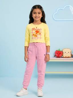 KiddoPanti - Yellow Cotton Full Sleeves Round Neck Regular T-Shirt With Joggers