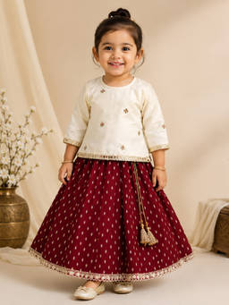 BAATCHEET - Red Cotton Round Neck Embellished Lehenga With Choli
