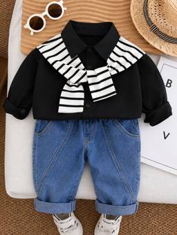 Googo Gaaga - Black Cotton Full Sleeves Collar Neck Regular Shirt With Jeans