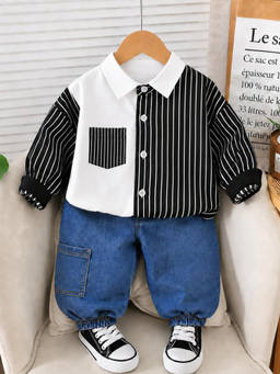 Googo Gaaga - Black Cotton Full Sleeves Collar Neck Regular Shirt With Jeans