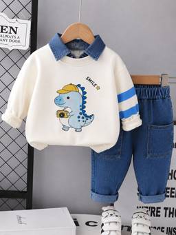 Googo Gaaga - Off White Cotton Full Sleeves Collar Neck Regular Sweatshirt With Jeans