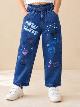 Googo Gaaga - Kids Girls Elasticated Printed Denim Jeans