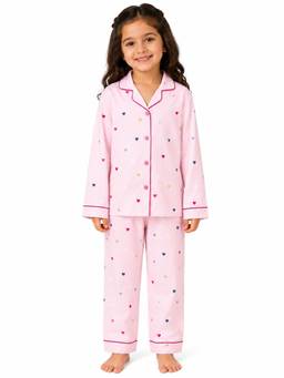 Shopbloom - Pink Cotton Collar Neck Comfortable Fit Printed Shirt With Pyjama