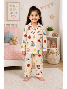 Shopbloom - Yellow Cotton Collar Neck Comfortable Fit Printed Shirt With Pyjama