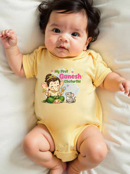 KNITROOT - Yellow Ganesh Chaturthi Theme My First Ganesh Chaturthi Bodysuit