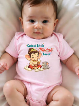 KNITROOT - Pink Ganesh Chaturthi Theme Cutest Little Modak Lover! Bodysuit