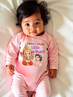 KNITROOT - Pink Ganesh Chaturthi Theme Full Sleeves Bappa Cutest Little Bhakt! Romper