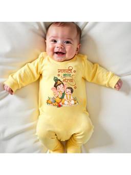 KNITROOT - Yellow Ganesh Chaturthi Theme Full Sleeves Ganpati Bappa Morya Romper
